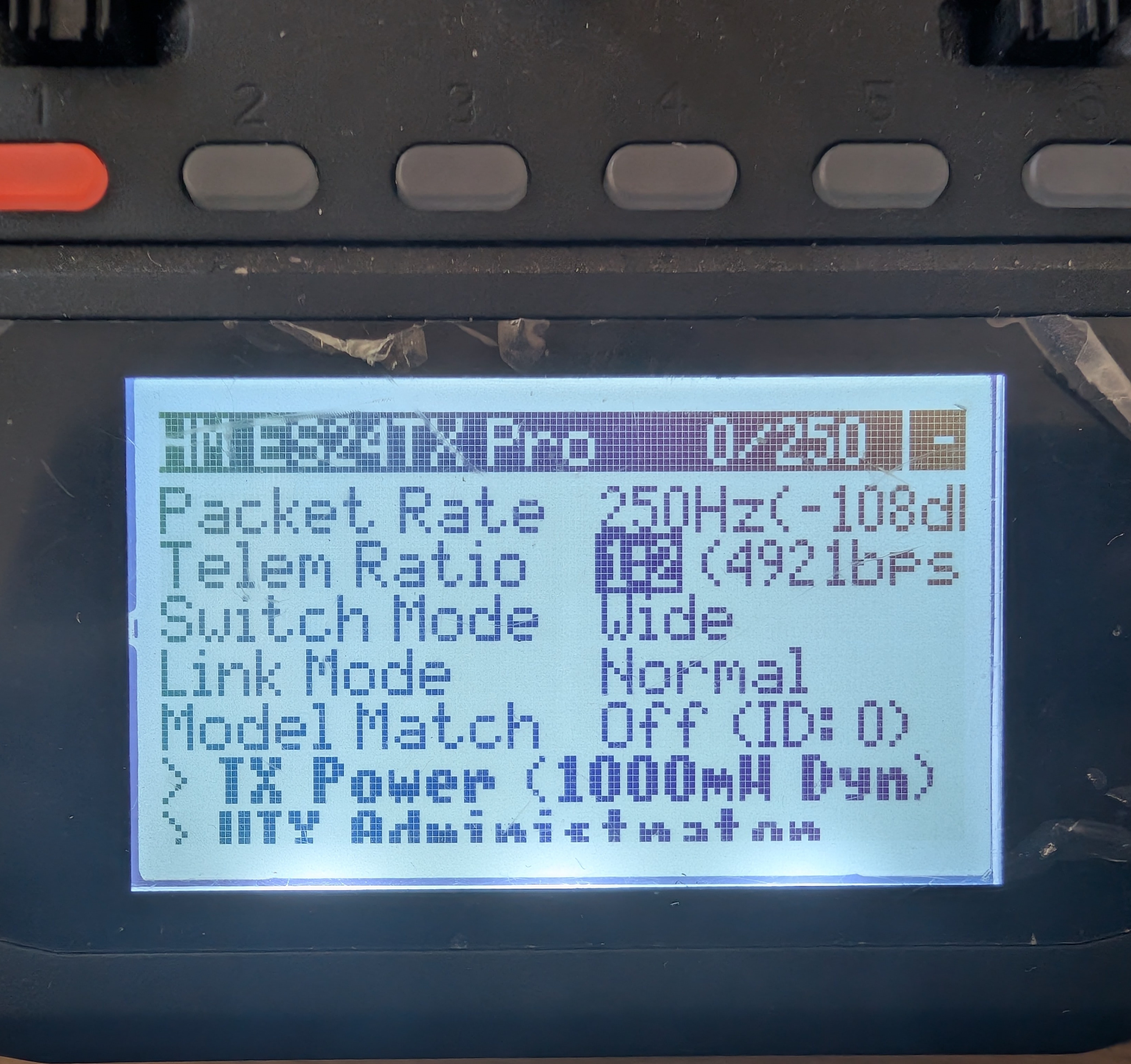 ExpressLRS Lua script showing the telemetry ratio setting
