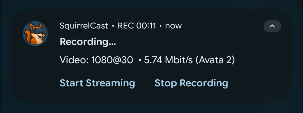 Foreground notification, recording running with duration