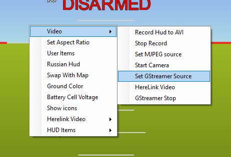 Mission Planner menu: Video to Set Gstreamer Source