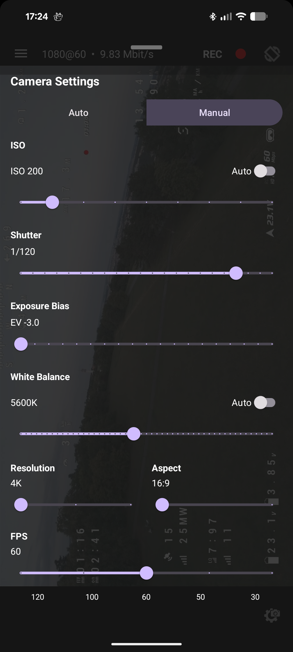 Settings menu fully expanded