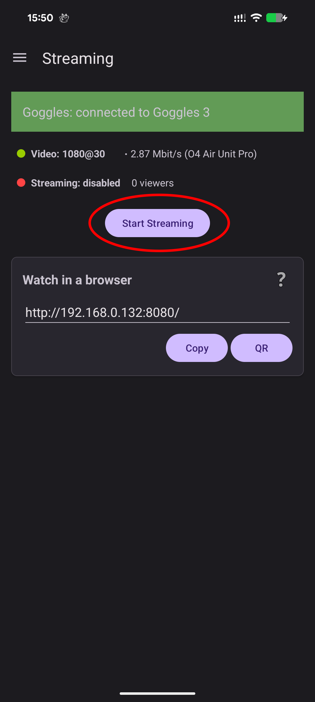 Start Streaming button