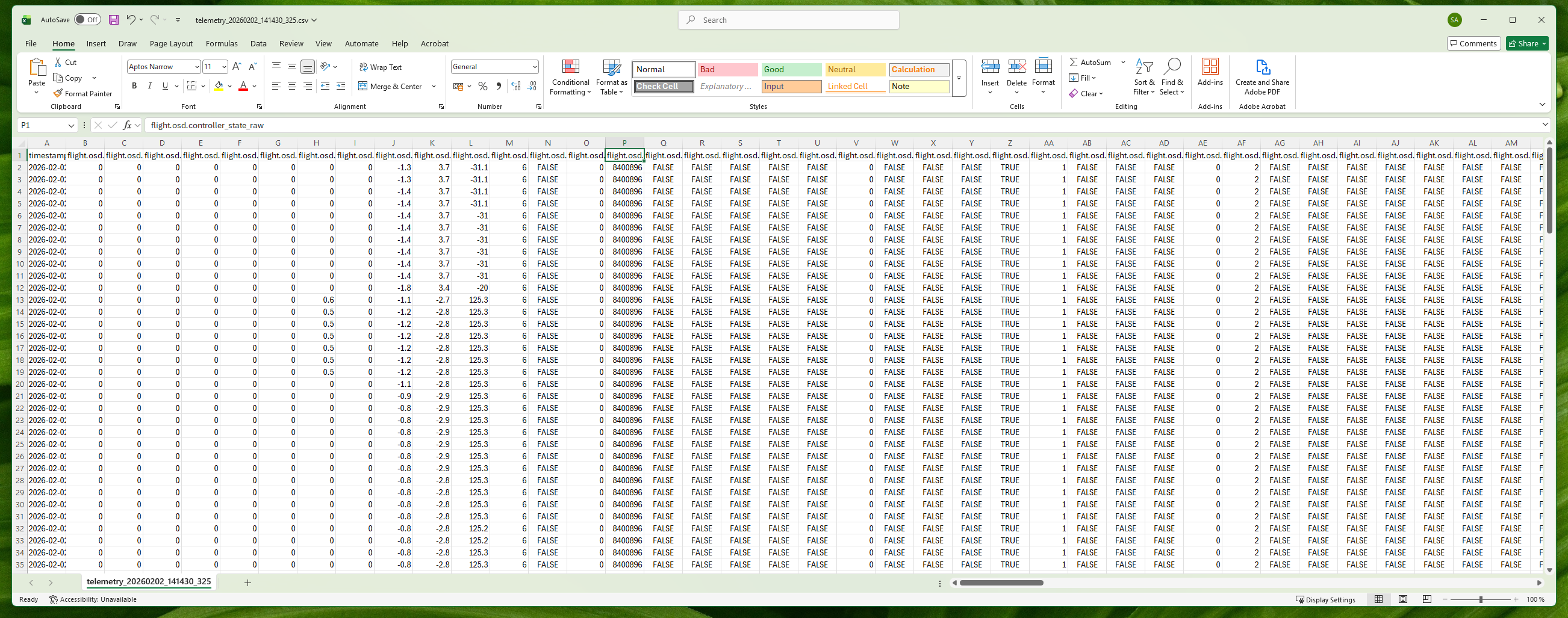 Example telemetry CSV output