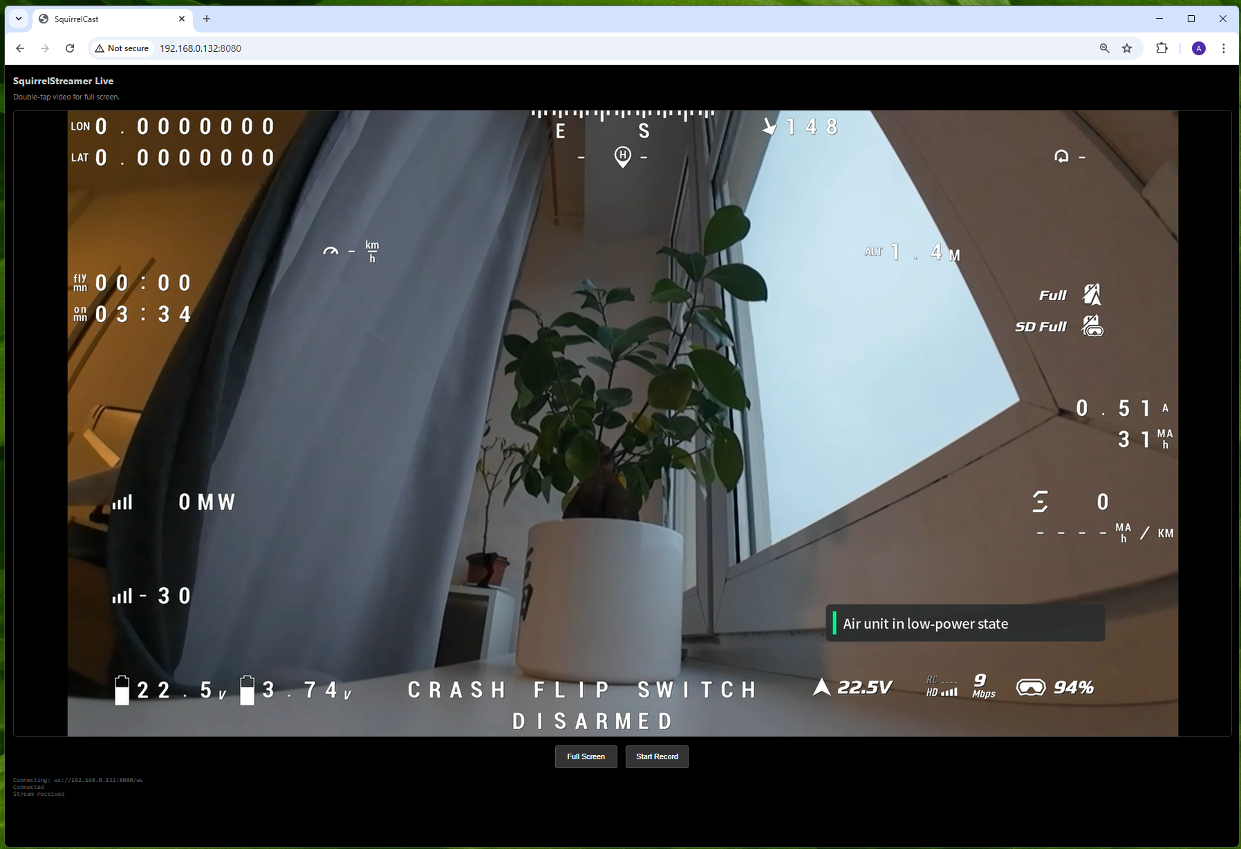 WebRTC stream opened in a browser